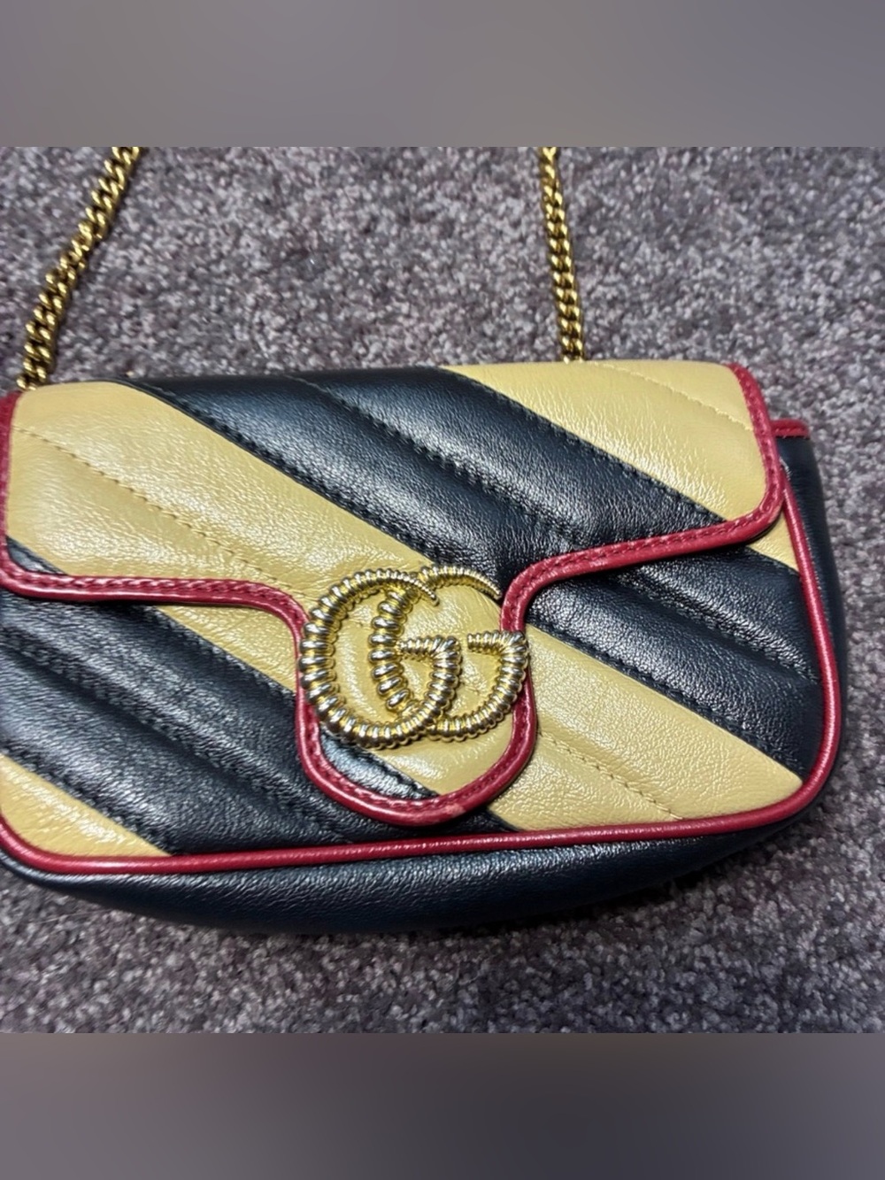 GUCCI Tricolor Matelasse Leather Super Mini GG Marmont Torchon Crossbody Bag